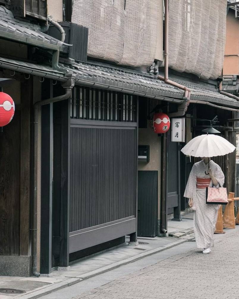 A row of traditional Machiya houses in Kyoto